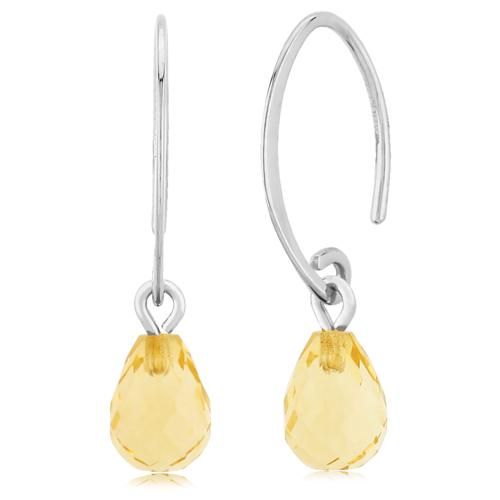 Mini Simple Sweep Citrine Drop Earrings - 01/1085w-33 - 14k White Gold