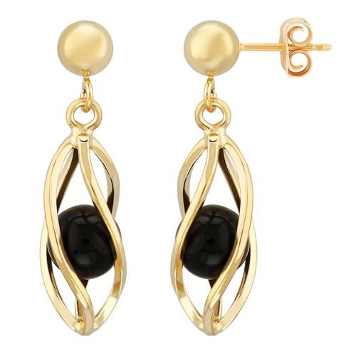 Drop Earrings-Onyx Cage Earrings-With Ball Top Earrings