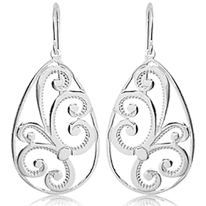Earrings - Dotted Swirl Teardrop Earrings - 62/311 - Sterling Silver