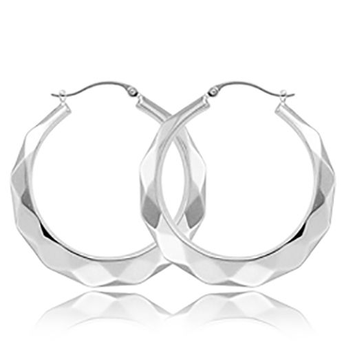 Earrings - Facet Cut Hoop Earrings - 64/205 - Sterling Silver
