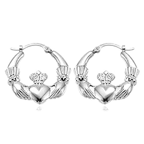 Earrings - Medium Claddagh Hoop Earrings - 64/255 - Sterling Silver