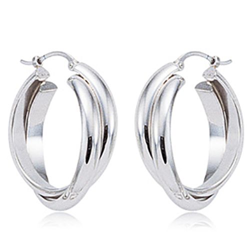 Earrings-Medium Half Round Double Hoop (l&r) Earrings-63/136-Silver