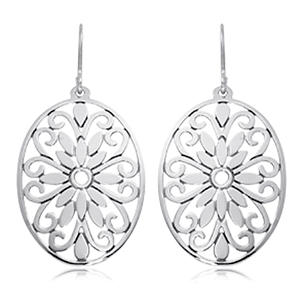 Earrings - Oval Center Floral Earrings - 62/310 - Sterling Silver