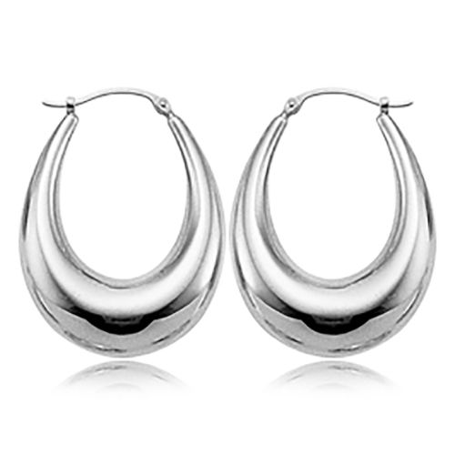 Earrings - Plain Oval Polished Hoop Earrings - 64/333-Silver