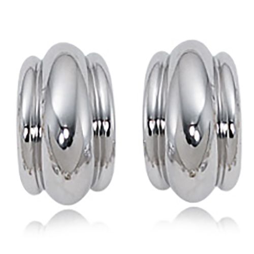 Earrings - Triple Ribbed Hoop With Post Earrings - 71/3066-Silver