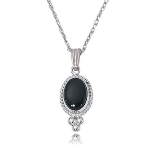 Rimmed Onyx Pendant On 18 Chain - 05/144w-08 - 14k White Gold