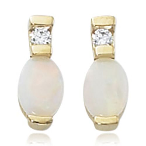 Opal & Diamond Stud Earrings - 14K Yellow Gold - 41-1018-13