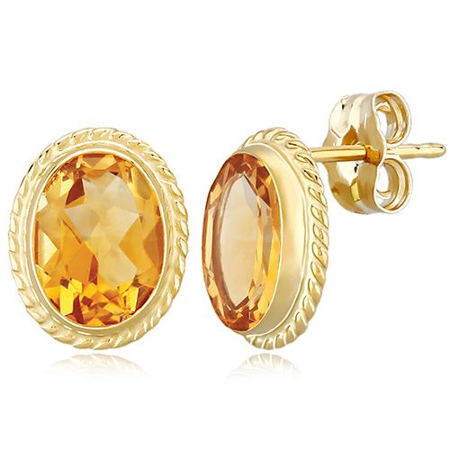 Citrine Stud Earrings - 14K Yellow Gold