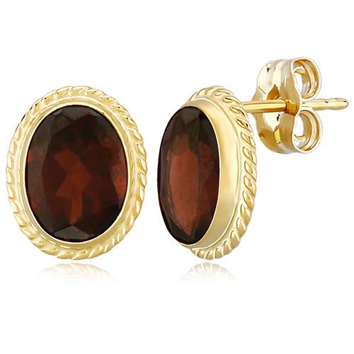Garnet Stud Earrings - 14K Yellow Gold