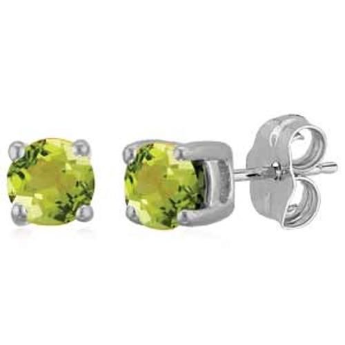Peridot Birthstone Stud Earrings - 14K White Gold