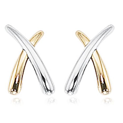 Two-Tone X Button Earrings - 14K Gold