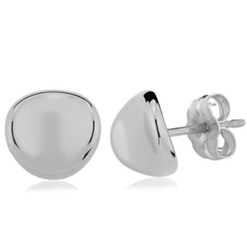 Dapped Disk Button Earrings - 14K White Gold