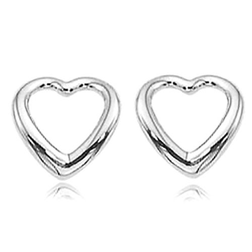 Open Heart Button Earrings - 14K White Gold