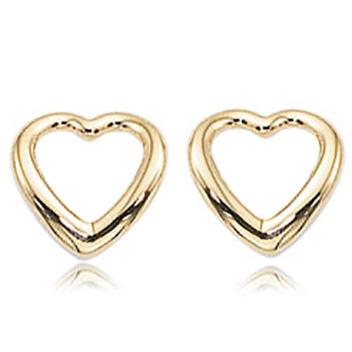Open Heart Button Earrings - 14K Yellow Gold