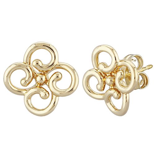 Open Twisted Clover Button Earrings - 14K Yellow Gold