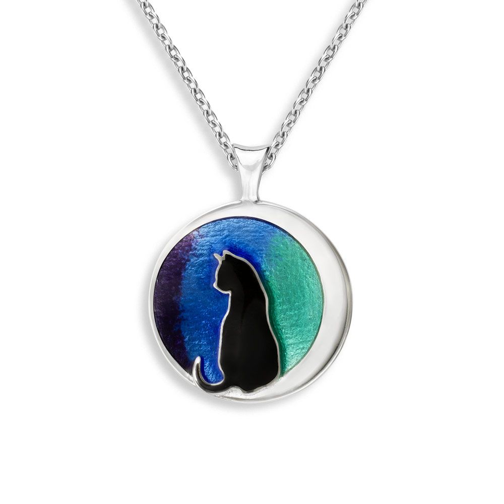 Cat in Blue Heart Necklace, Sterling Silver - NN0474A
