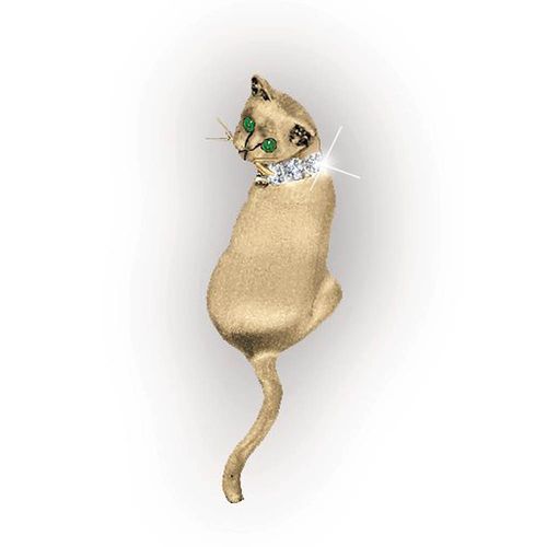 Cat Sitting Pave Pendant - 14K Yellow Gold