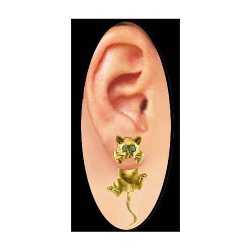 Cat Thru Ear Earrings - 14K Yellow Gold