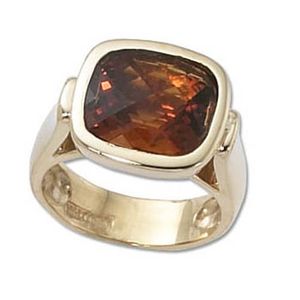 Checkerboard Citrine Madiera Ring - 14K Yellow Gold Size 7