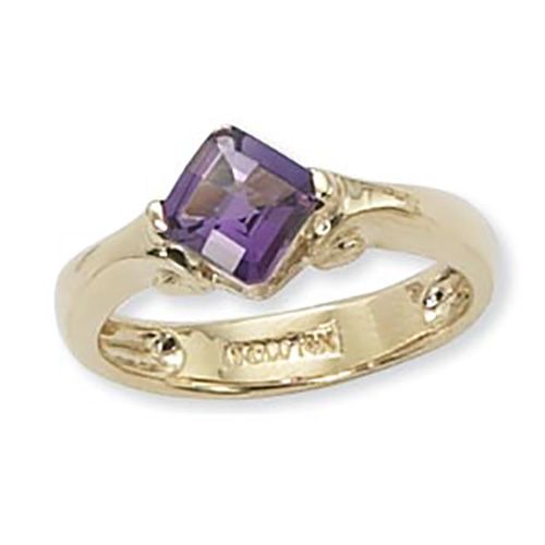 Checkerboard Cushion Amethyst Ring - 14K Yellow Gold Size 7