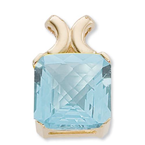 Checkerboard Cushion Blue Topaz Pendant - 14K Yellow Gold