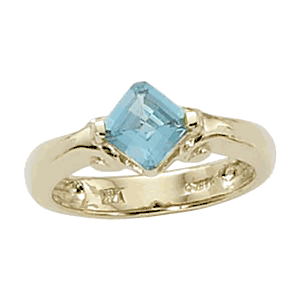 Checkerboard Cushion Blue Topaz Ring - 14K Yellow Gold Size 7