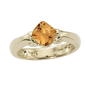 Checkerboard Cushion Citrine Ring - 14K Yellow Gold Size 7