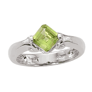 Checkerboard Cushion Peridot Ring - 14K White Gold Size 7