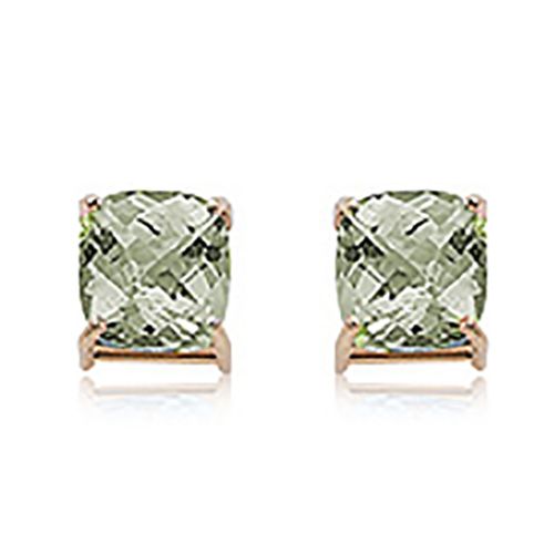 Checkerboard Cushion Praseolite Earrings - 14K Yellow Gold