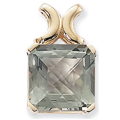 Checkerboard Cushion Praseolite Pendant - 14K Yellow Gold