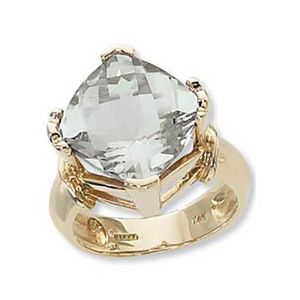 Checkerboard Cushion Praseolite Ring - 14K Yellow Gold Size 7