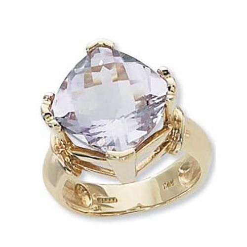 Checkerboard Cushion Rose De France Ring - 14K Yellow Gold Size 7