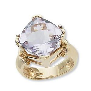 Checkerboard Cushion Rose De France Ring - 14K Yellow Gold Size 7