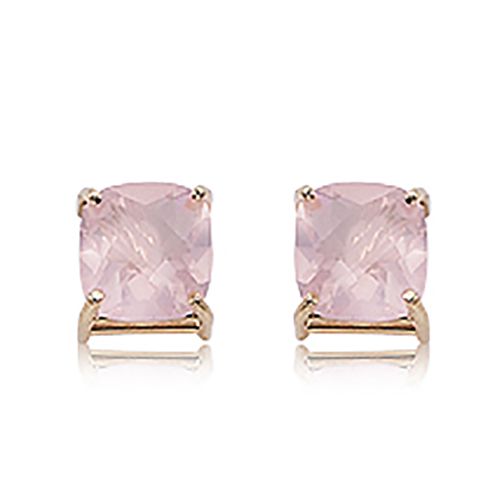 Checkerboard Cushion Rose Quartz Earrings - 14K Yellow Gold - 90283RQ