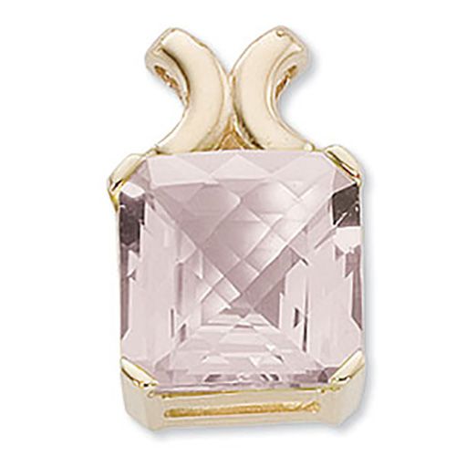 Checkerboard Cushion Rose Quartz Pendant - 14K Yellow Gold