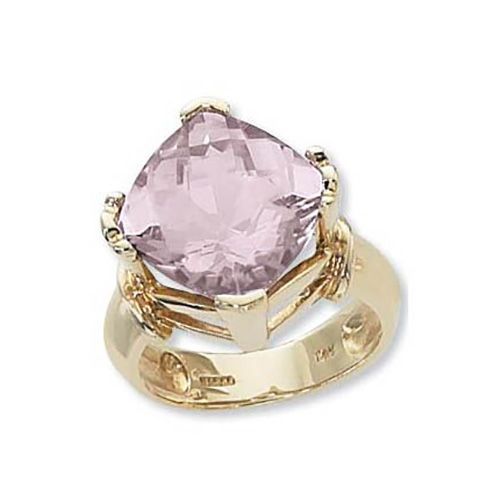 Checkerboard Cushion Rose Quartz Ring - 14K Yellow Gold Size 7