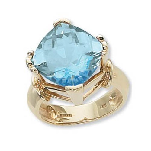 Checkerboard Cushion Sky Blue Topaz Ring - 14K Yellow Gold Size 7