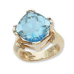 Checkerboard Cushion Sky Blue Topaz Ring - 14K Yellow Gold Size 7