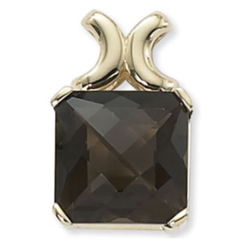 Checkerboard Cushion Smokey Quartz Pendant - 14K Yellow Gold