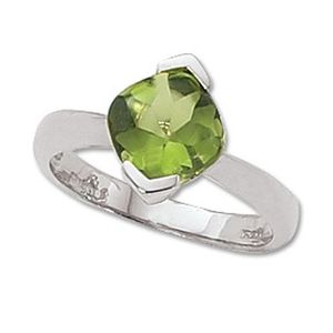 Checkerboard Peridot Ring - 14K White Gold Size 7 - 70319PEWG