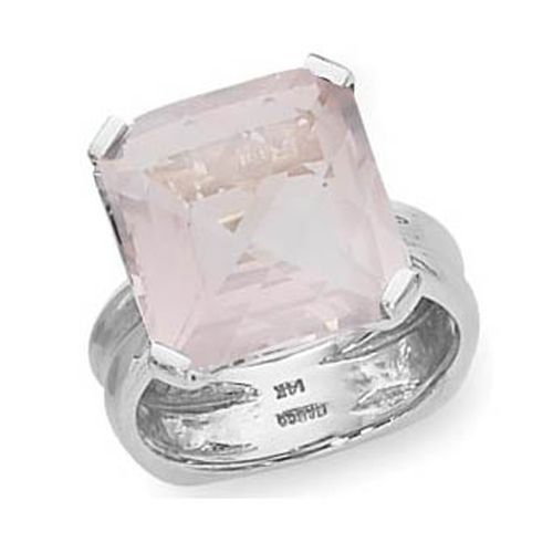 Checkerboard Rose Quartz Ring - 14K White Gold Size 7