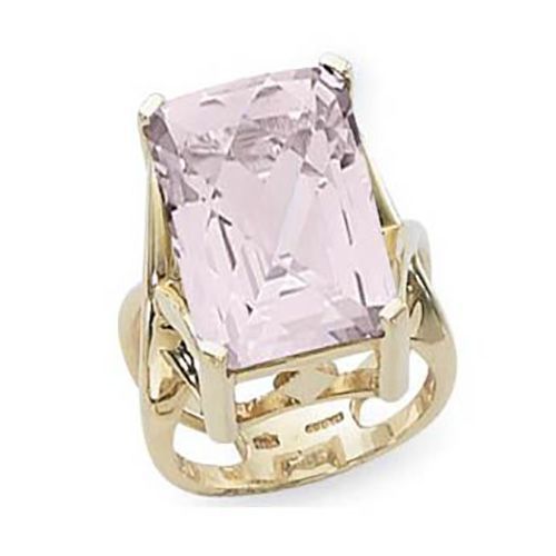 Checkerboard Rose Quartz Ring - 14K Yellow Gold Size 7 - 70797RQ
