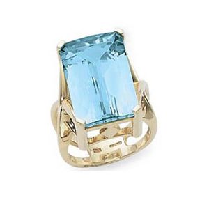 Checkerboard Sky Blue Topaz Ring - 14K Yellow Gold Size 7