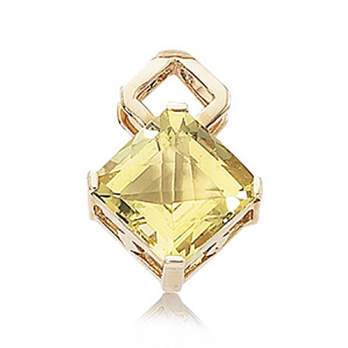 Checkerboard Square Oro Verde Pendant - 14K Yellow Gold