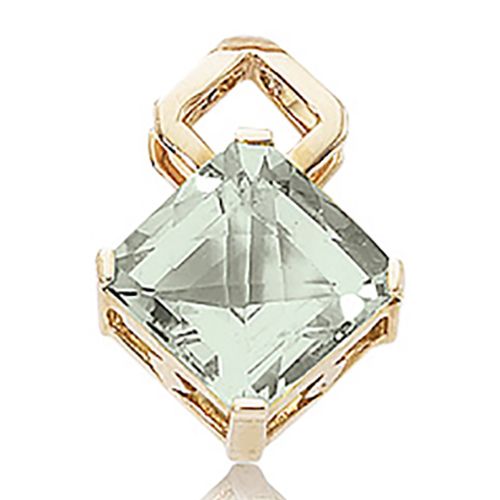 Checkerboard Square Praseolite Pendant - 14K Yellow Gold