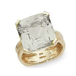 Checkerboard Square Praseolite Ring - 14K Yellow Gold Size 7