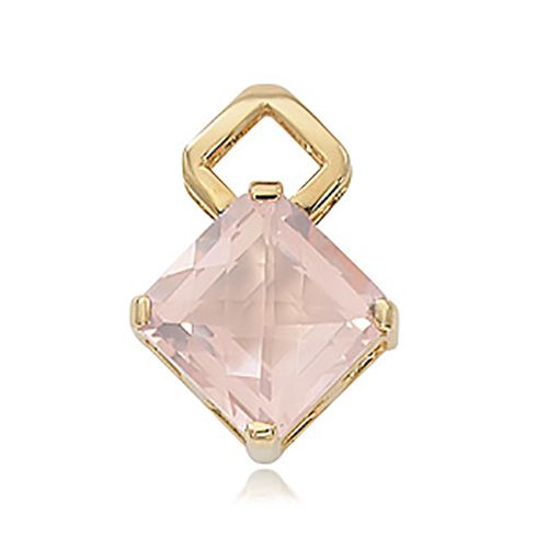 Checkerboard Square Rose Quartz Pendant - 14K Yellow Gold