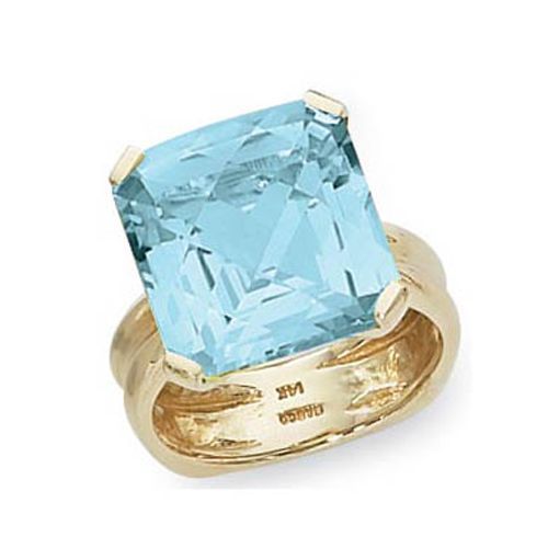 Checkerboard Square Sky Blue Topaz Ring - 14K Yellow Gold Size 7