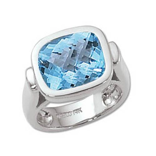 Checkerboard Swiss Blue Topaz Ring - 14K White Gold Size 7 - 70703BTWG