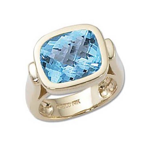 Checkerboard Swiss Blue Topaz Ring - 14K Yellow Gold Size 7 - 70703BT